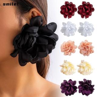 Bông tai hoa lớn SMILE, Bông tai phóng đại bằng vải thiết kế sang trọng, Trang sức tai thời trang đám cưới dành cho nữ Cô gái