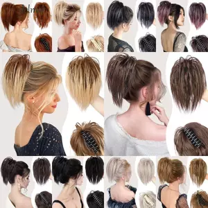 DELMER Xộn Bun Tóc, Lông Tơ Thẳng Chignon Cao Đuôi Ngựa Nối Dài, Scrunchy Ngắn Tự Nhiên Tổng Hợp Updo Móng Vuốt Kẹp Bun Cho Nữ
