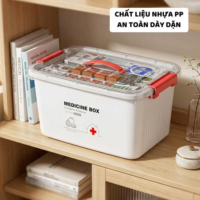 Hộp Đựng Thuốc Gia Đình ENODA HOME, Hộp Lưu Trữ Thuốc, Đồ Y Tế 2 Tầng Có Nắp Trong Suốt Q082