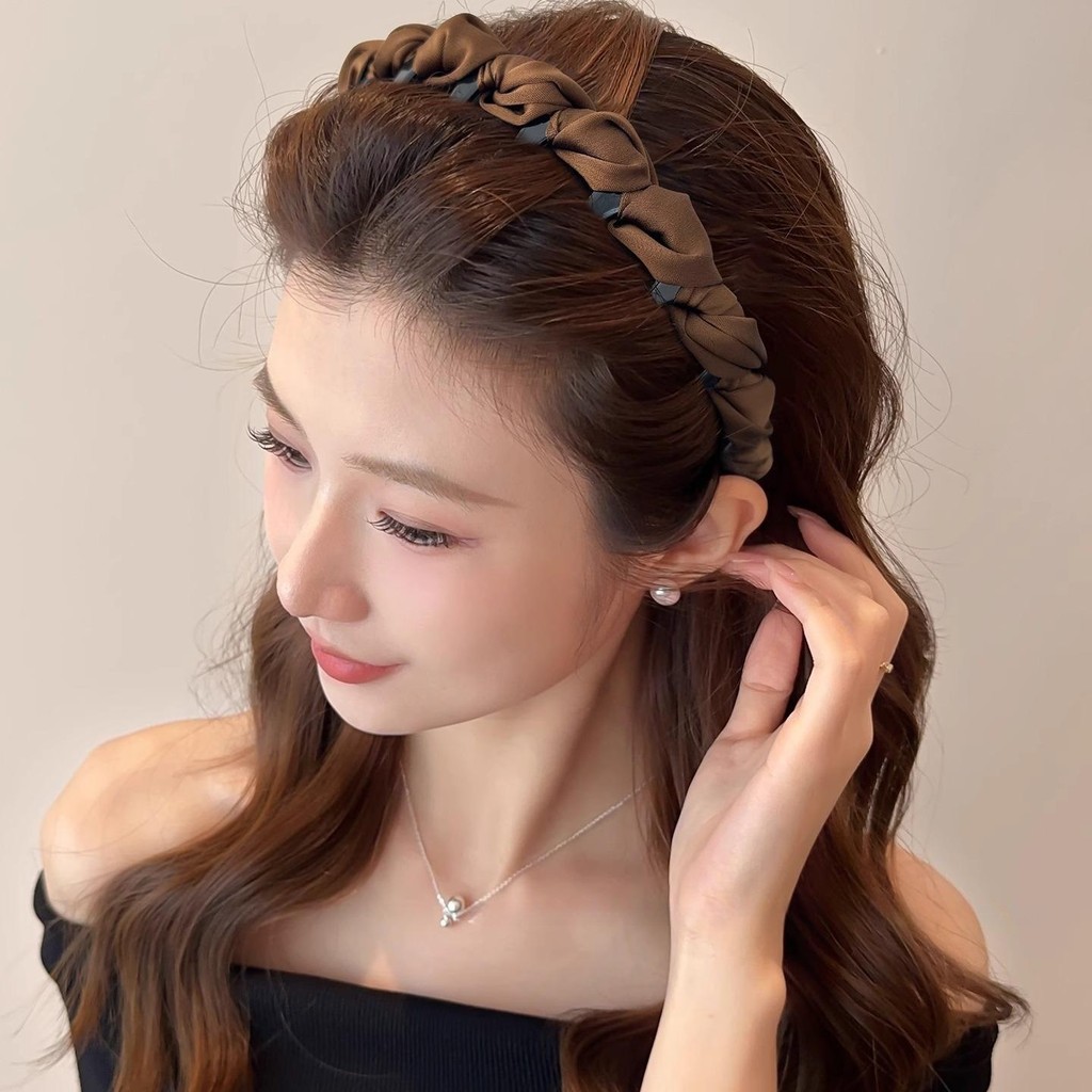 Băng đô lụa satin cao cấp mùa hè có răng nâng trán dùng rửa mặt nữ