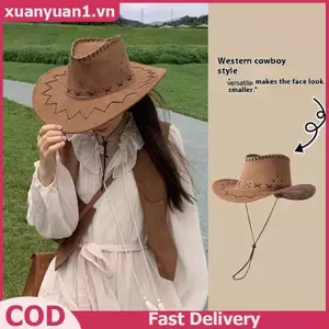 XUAN Nam Nữ Cao Bồi Mũ Tây Da Lộn Bò Cô Gái Mũ Thời Trang Phương Tây Lạ Mắt Đầm Dự Tiệc Mũ Unisex Mũ Phụ Kiện VN