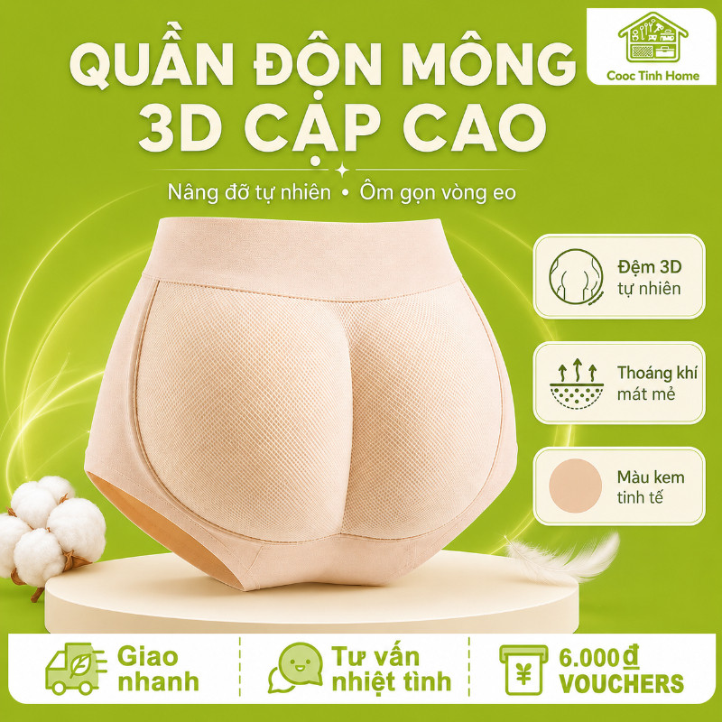 Quần Lót Độn Mông 3D Cao Cấp - Vải Siêu Mền Êm Ái Như Làn Da Thứ Hai, Độn Mông Tự Nhiên Không Dấu Vết Cho Mọi Trang Phục