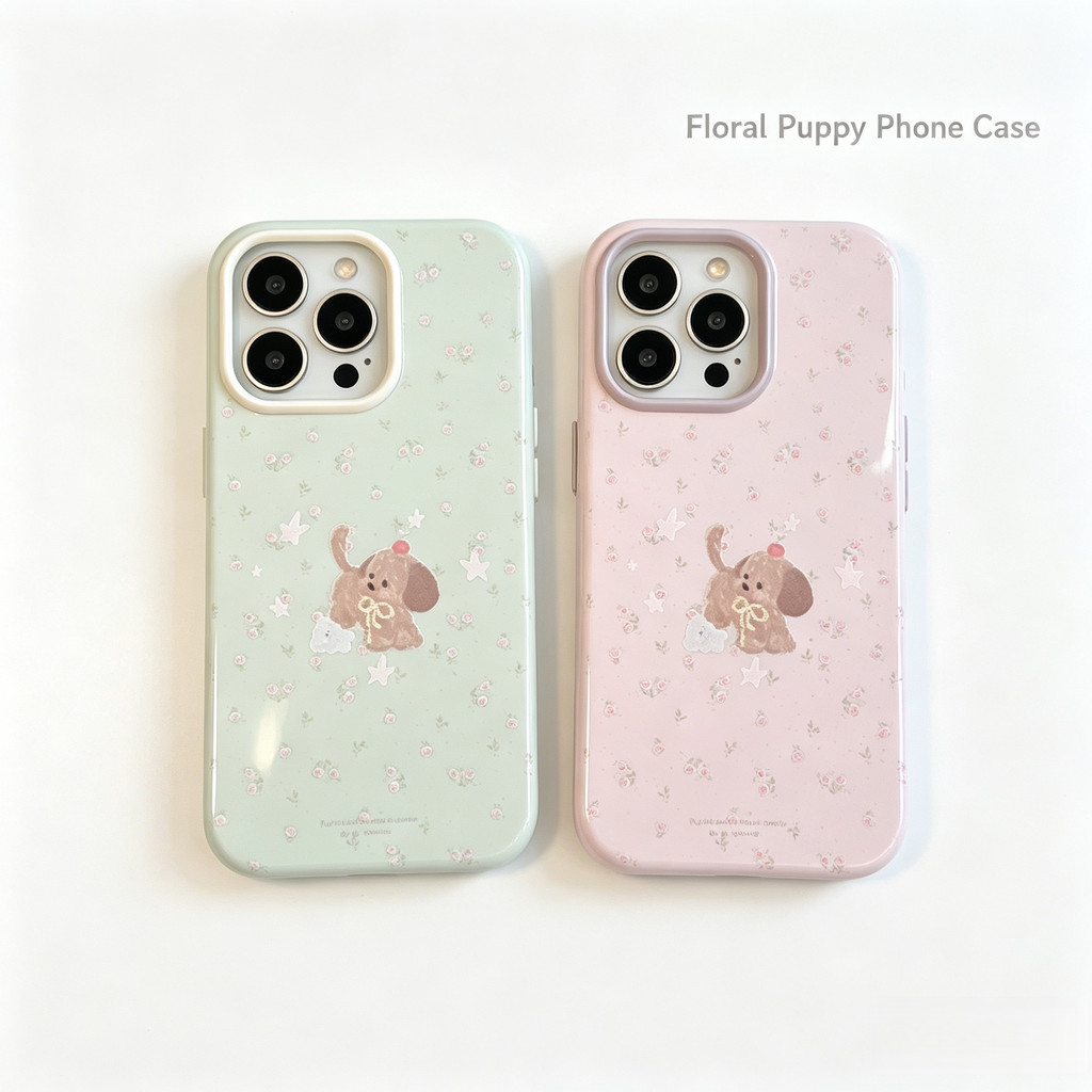 Ốp lưng iPhone họa tiết chú chó con hoa phù hợp cho iPhone 17 Pro Max, 16, 15, 14, iPhone 13 làm vỏ bảo vệ chống rơi. OIBK