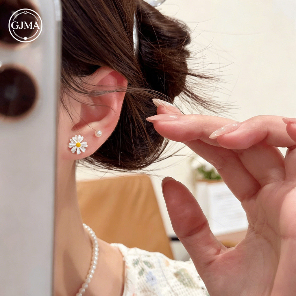 Bông tai ngọc trai hoa cúc Bộ 4 món Phụ kiện cao cấp ngọt ngào tươi