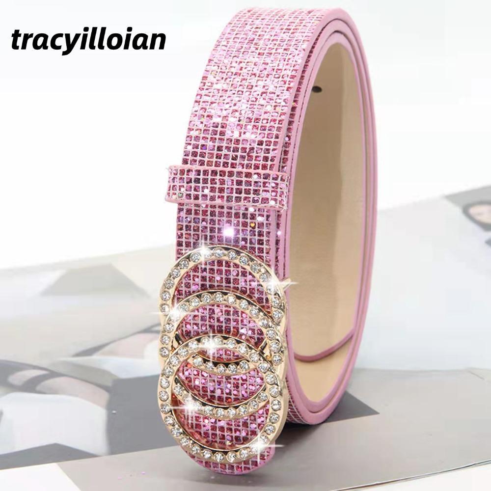 Thắt lưng kim cương giả lấp lánh TRACELIOIAN, Thắt lưng da PU lấp lánh Bling Bling, Thiết kế thương hiệu sang trọng thời trang Dây đeo thắt lưng đa năng dành cho nữ