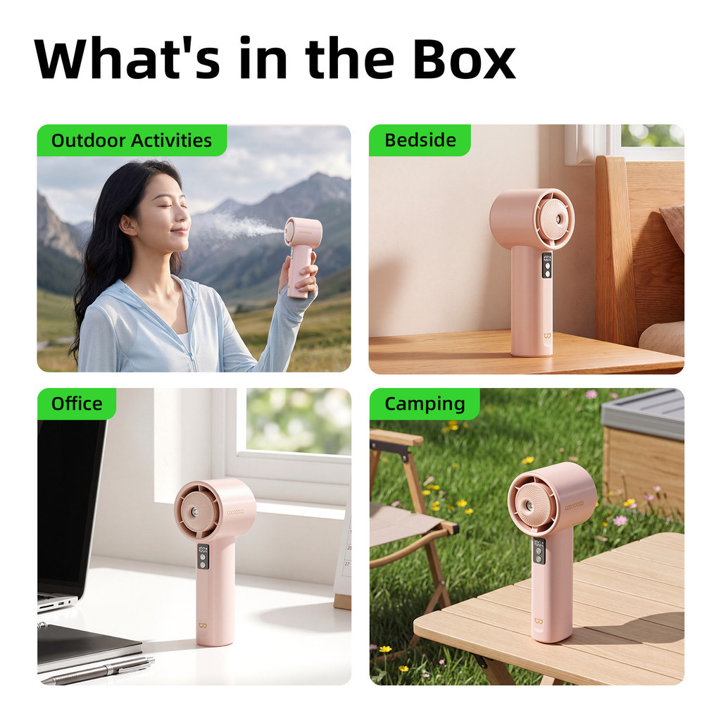 GOOJODOQ Quạt phun sương cầm tay  Quạt cầm tay làm mát và dưỡng ẩm tốc độ cao dành cho du lịch ngoài trời | BigBuy360 - bigbuy360.vn
