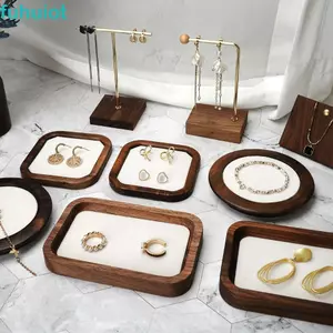 Khay trưng bày bông tai FUHUIOT, Khay đựng nhẫn gỗ hình học nhung, Hộp đựng tai ngăn kéo nhẫn Hộp đựng tai Jewlery tinh tế Hộp đựng bông tai Hộp đựng đồ trang sức