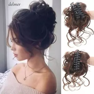 DELMER Tóc Giả Búi Xoăn Giả, Chun Co Giãn, Tóc Tổng Hợp, Phụ Kiện Tóc Đen Nâu, Tóc Giả Nữ