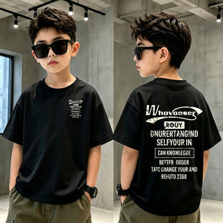 Áo thun bé trai in chữ Whohoeser 2 mặt, cotton mềm mát, áo ngắn tay cho bé 3-12 tuổi, nhiều màu lựa chọn