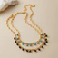 Vòng cổ dây chuyền Chunky đính ngọc lam và hạt đen – Trang sức Boho mạ vàng
