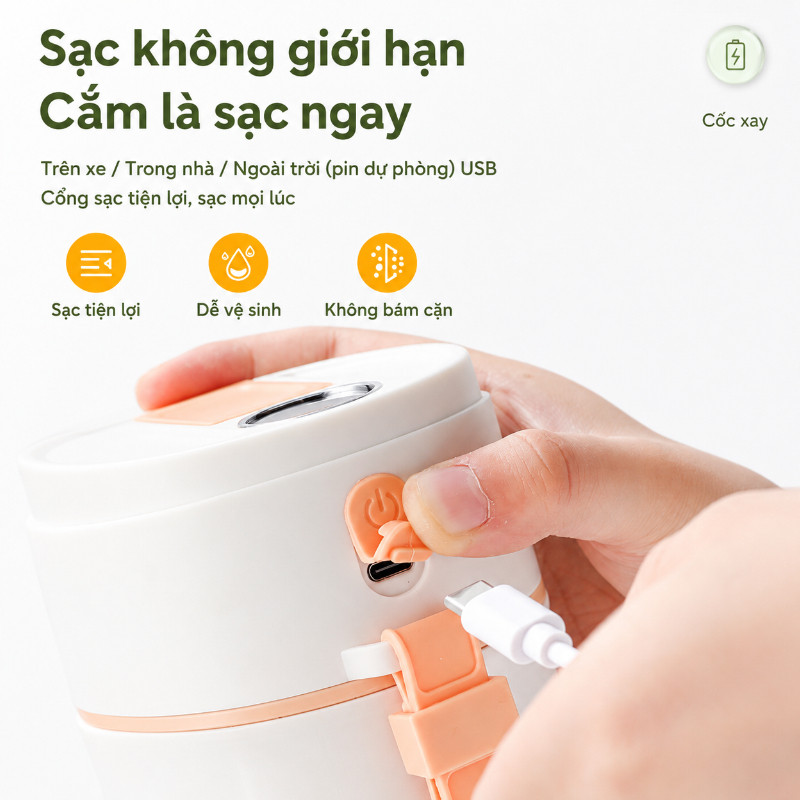 Máy Xay Sinh Tố Mini 10 Lưỡi, Cầm Tay, 400ml, Có Màn Hình Số, Kèm ống Hút, Xay đá, Sạc USB, đi Làm, Gym, Du Lịch