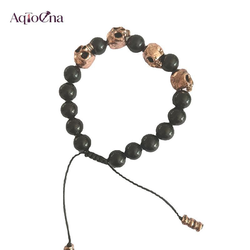 AqToCna Mới Sang Trọng Đính Hạt Đá Đầu Lâu Trang Trí Vòng Tay Phụ Kiện Đen Vòng Tay Nam AqToCna