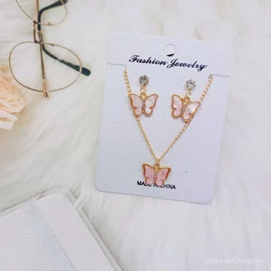 Xuyên Biên Giới Bán Chạy Tấm Kim Cương Bướm Bông Tai Bộ Vòng Cổ Tinh Tế Xương Đòn Dây Chuyền Thời Trang Đơn Giản Nhà Sản Xuất Toàn Bộ