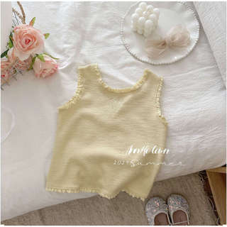 Bé Gái Nơ Thêu Nấm Cạnh Nhỏ Áo Vest Bé Gái Dễ Thương Phong Cách Phương Tây Mùa Hè Phù Hợp Với Thường Ngày Rộng Shout