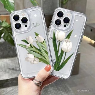 Ốp điện thoại trong suốt trong suốt Tulip trắng Thích hợp cho iPhone 17 16 15 promax xs xr 14promax 13 12 11 pro max 12promax 15plus 16promax 17pro Ốp chống sốc