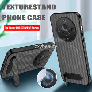 Ốp điện thoại từ tính giá đỡ sợi carbon da cho Honor X9C/X9B/X9D 5G 4G 2026, chống sốc, có giá đỡ