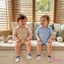 Bộ bé trai Áo cổ chữ V có ve áo ngắn tay thoáng khí + Quần Short Trang phục mùa hè 2 mảnh