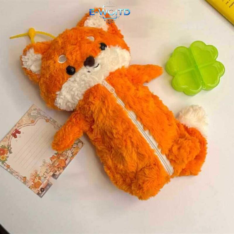 E-WOITD Dễ Thương Sang Trọng Túi Bút Hoạt Hình Cáo Búp Bê Hộp Đựng Dung Tích Lớn Văn Phòng Phẩm Tổ Chức Học Sinh E-WOITD