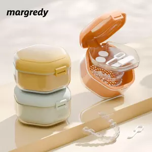 Hộp lưu trữ răng giả MARGREDY, Hộp ngâm Hộp nẹp vô hình ba lớp, Hộp làm sạch thoát nước di động Bộ giữ chỉnh nha