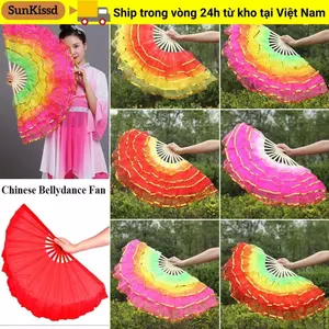 Quạt nhảy múa bụng SUNKISSD Nhiều màu Gradient Color Dancer Thực hành quạt lụa dài
