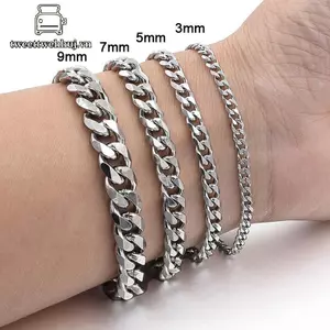 Tweeduj Mới Hợp Thời Trang Dây Xích Cuba Nam Vòng Tay Thép Không Gỉ Cổ Điển 3 / 5 / 7 / 9 Mm Chiều Rộng Dây Chuyền Vòng Tay Dành Cho Nam Nữ Quà Tặng Trang Sức VN