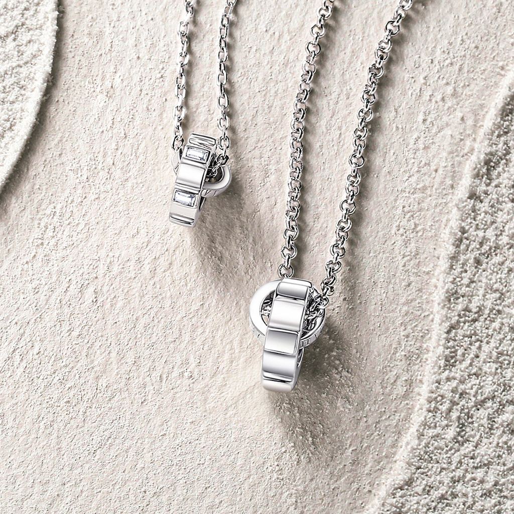FANCIME "Khóa thời gian vô hạn" Cặp đôi hứa hẹn Dây chuyền bạc Sterling