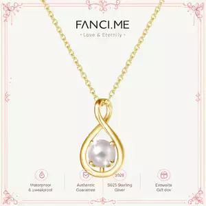 FANCIME "Ôm Vô Hạn" Tháng Sáu Ngọc Trai Trắng Vô Cực Biểu Tượng Mặt Vòng cổ Bạc Sterling - Vàng