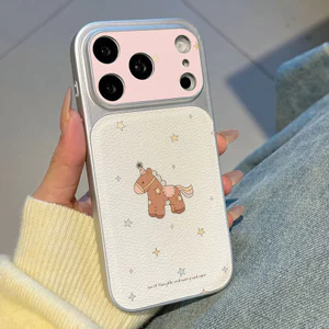 Ốp lưng iPhone Kết cấu da mạ họa tiết ngựa năm mới iP 17 16 15 14 13 12 11 Pro Max Plus Max