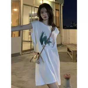 Váy thun dáng rộng phong cách lười biếng Váy Vest không tay Graffiti màu nước Mùa hè dài vừa phải Thoải mái thường ngày