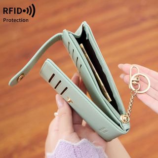 Thời Trang Nhỏ Di Động Bi-Fold Đựng Thẻ Có Móc Khóa Chống Trộm Swipe Nhiều Thẻ Ví Đa Năng Ví Nữ