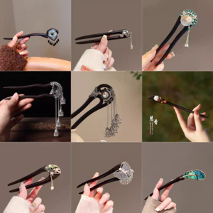 MAUROPOLI Phong Cách Trung Hoa Mới Tóc Cây Mun Cổ Hình Chữ U Tua Rua Bước Lắc Sườn Xám Hanfu Pan Tóc Cảm Giác Cao Cấp Kẹp Tóc Phong Cách Trung Hoa