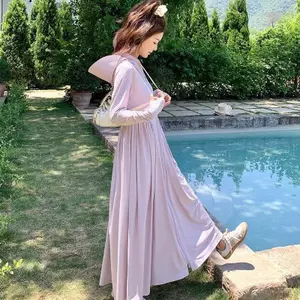 Quần áo chống nắng phong cách mới dành cho nữ Áo khoác dài thoáng khí mùa hè Ice Silk Big Brim Full Body Ultraviolet Slim-fit Áo khoác váy dài