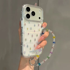 Ốp điện thoại dây chuyền mưa đầy màu sắc mạ vàng cho iPhone 17 Pro Max 16 15 14 13 Vỏ bảo vệ chống sốc