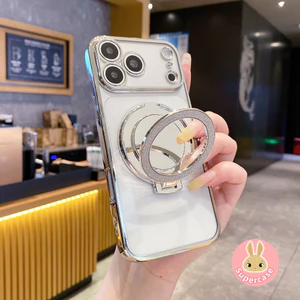 Ốp Điện Thoại Chân Đế Gương Lấp Lánh Sang Trọng Cho Huawei Pura 80 70 Ultra P60 Art P50 P40 P30 P20 Mate 70 60 50 50E 40 30 20 Pro Plus 5G 4G Vỏ Bạc Mạ Điện Trong Suốt Vỏ Mềm