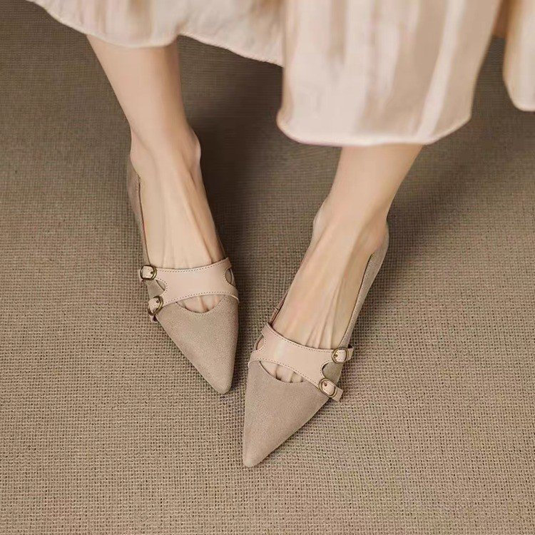 Thời Trang Phong Cách Mới Thấp Giày Slip On Bên Trong Tăng Chiều Cao PU Mũi Nhọn Miệng Nông Giày Cao Su Nữ Thoải Mái Mặc Bên Ngoài Chống Trơn Trượt Chống Mài Mòn Nhà Máy Giá Bán Buôn