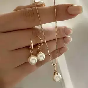 Bộ trang sức ngọc trai tròn AqToCna 2 món, Bông tai, Mặt dây, Dây buộc, Bộ trang sức cưới tinh tế và thời trang dành cho nữ, Quà tặng AqToCna