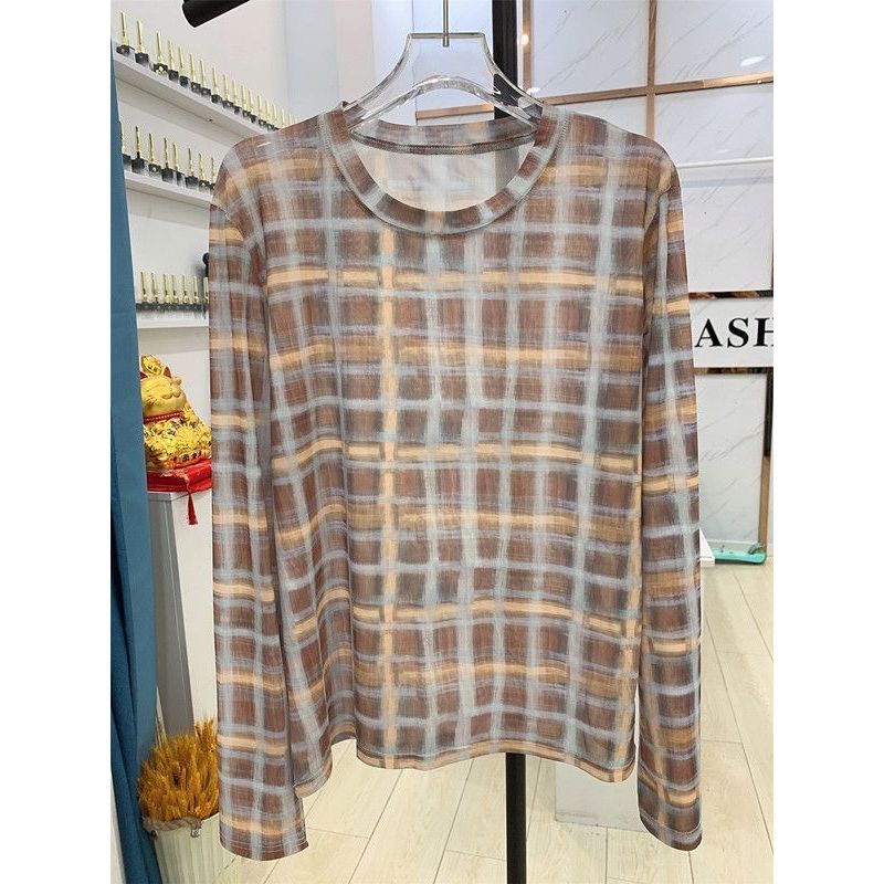 Kem chống nắng Gạc xuyên thấu in kẻ sọc Milyfashion All-Match Slimer Look Long-Sleeved T @ -