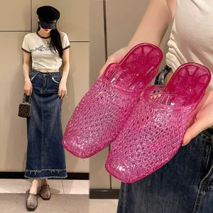 Dép Pha Lê Khử Mùi Chống Trơn Trượt Dép Nữ Mặc Ngoài Giữa Gót Rỗng Baotou Dép Trong Suốt Lười Nửa Trượt Đế Dày DVVY