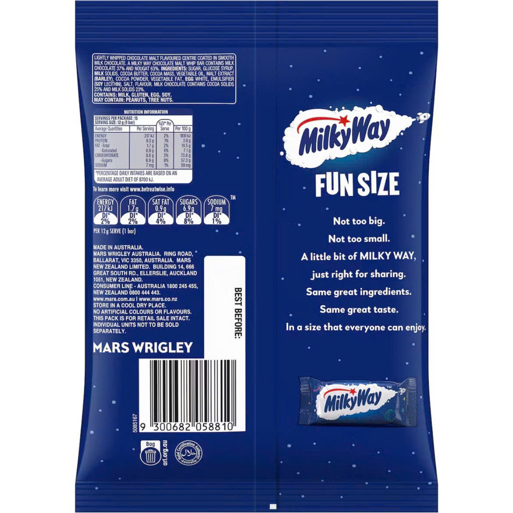 Socola sữa Milky Way Milk Chocolate Party Share Bag 15 Pieces 180g