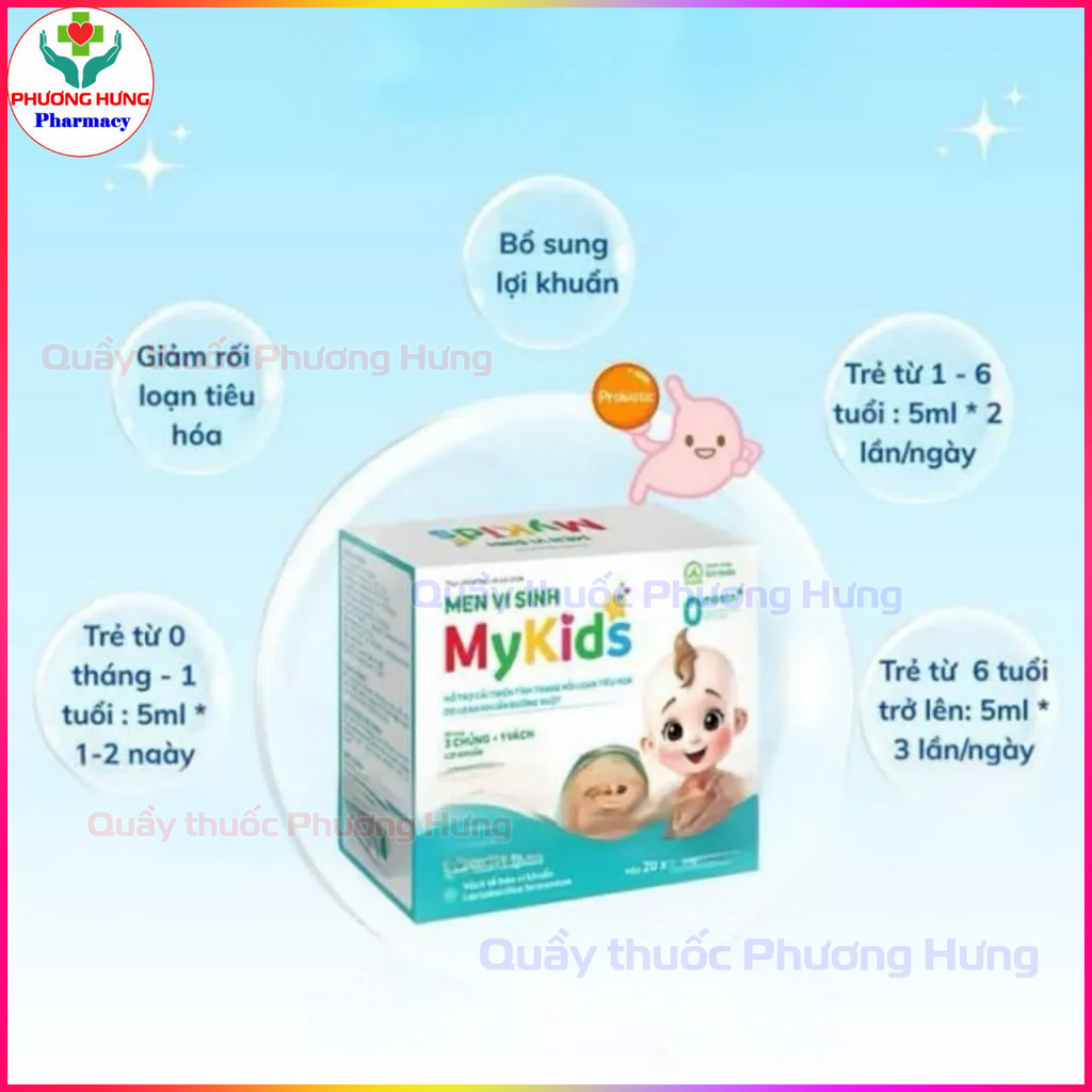 Men Vi Sinh Mykids Bổ Sung 3 Chủng ~ 3 Tỷ + 1 Vách Lợi Khuẩn, Dùng Được Cho Trẻ Sơ Sinh -Hộp 20 Ống