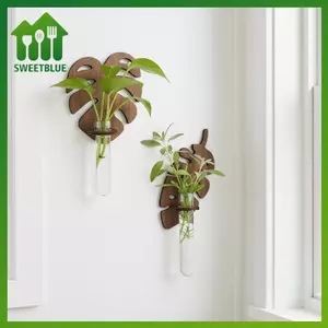 SWEET Nghệ thuật hiện đại bằng gỗ Monstera treo tường với ống nghiệm thủy canh Lý tưởng để trang trí nhà cửa n