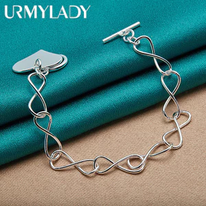 URMYLADY Bạc 925 Trái Tim Tình Yêu Mặt Dây Chuyền Vòng Tay Cho Người Phụ Nữ Cưới Đính Hôn Tiệc Trang Sức Thời Trang