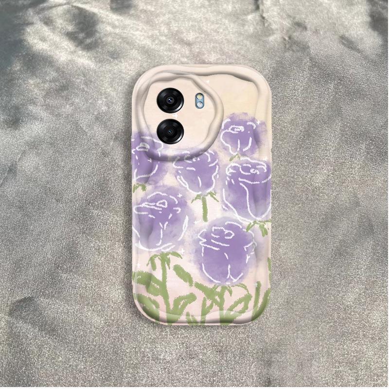 Thích hợp cho OPPO A5X A6 Pro A6X 4G 5G 3D Thẩm Mỹ TPU Mềm Hoa Tím Hoa Hồng Tulip Ins Phong Cách Chống Sốc Ốp Điện Thoại