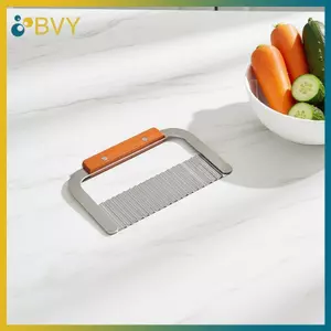 Máy cắt khoai tây gợn sóng bằng thép không gỉ BVY có tay cầm bằng gỗ Máy thái rau củ nếp nhăn cho nhà bếp gia đình Thực phẩm rau củ.