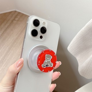 Gương Gấu Bạc Tròn Từ Tính Giá Đỡ Điện Thoại Cho IPhone 17 16 15 14 13 12 Pro Max 14 Plus Có Thể Gập Lại Vòng Tay Co Giãn Để Bàn Đứng P1