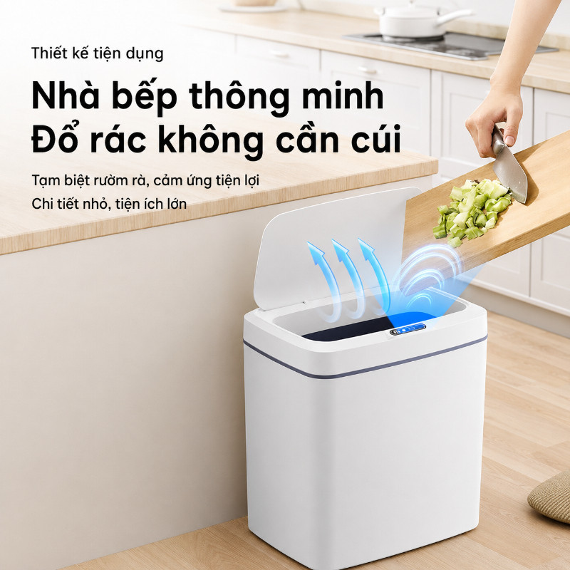 Thùng Rác Cảm Biến Thông Minh 15L, Có Nắp Tự Động, Ngăn Mùi, Cho Nhà Bếp Và Phòng Tắm