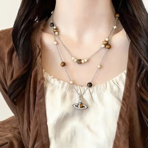 Phong Cách Trung Quốc Xếp Chồng Rhyme Saturn Đính Hạt Mặt Dây Chuyền Vòng Cổ Ánh Sáng Sang Trọng Cao Cấp Thiết Kế Niche Dây Chuyền Áo Len