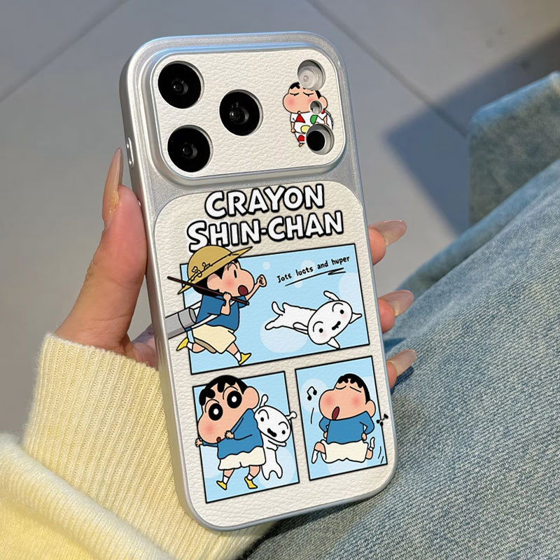 Ốp lưng iPhone Họa tiết da mạ Con chó trắng Crayon Shin-chan họa tiết iPhone 17 16 15 14 13 12 11 Pro Max Plus Max