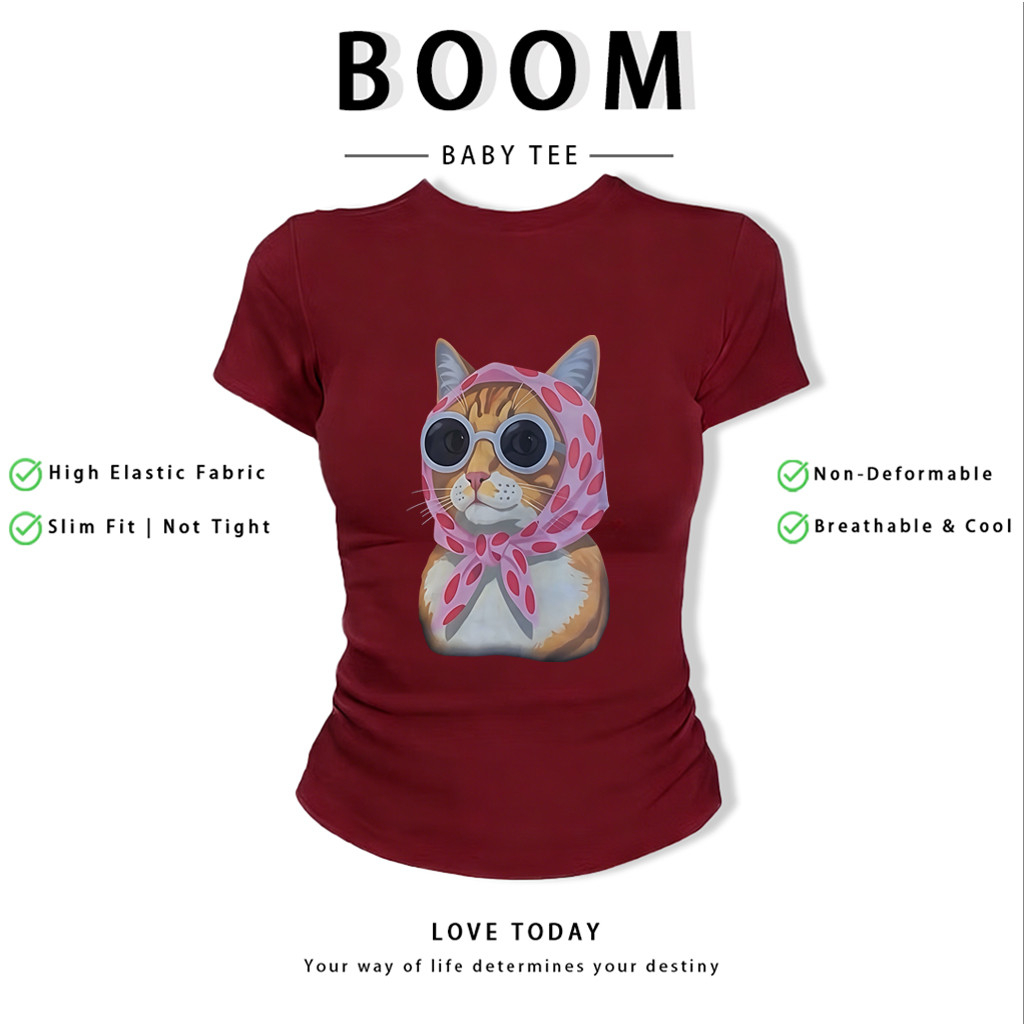 BOOM Áo Baby Tee Nữ Cotton Ôm Body-Áo Thun Ngắn Tay Y2K In Hình PhongCách Mùa Hè, Cổ Tròn Hàng Đầucách hàn quốc phong148