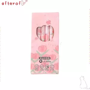 AFTEROF 6 Cái / hộp Bút Gel, Bút Mực Đen Khô Nhanh Hoa Tulip Hồng, 0.5mm ST Nib Dung Tích Lớn Bút Báo Chí Sinh Viên